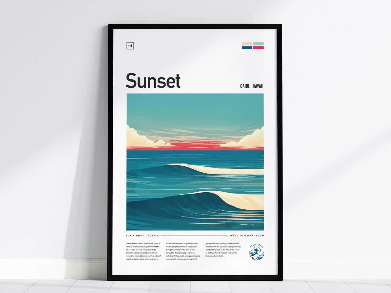 マリブ・サーフライダー・ビーチの額入りポスター：カリフォルニア